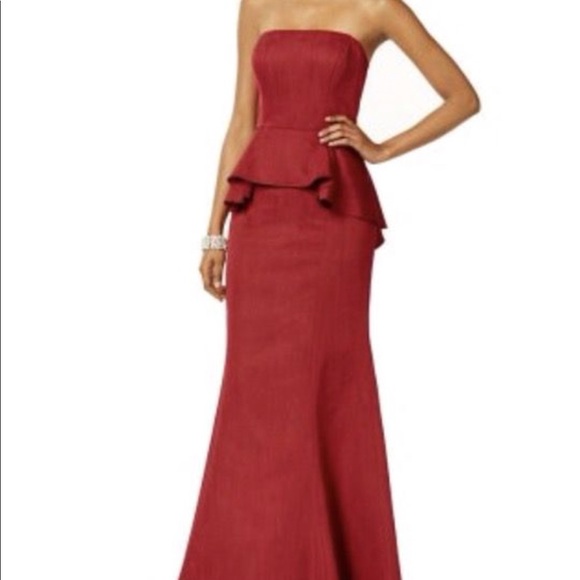 adrianna papell red peplum dress Adrianna Papell Red Strapless Moire Peplum Gown 2